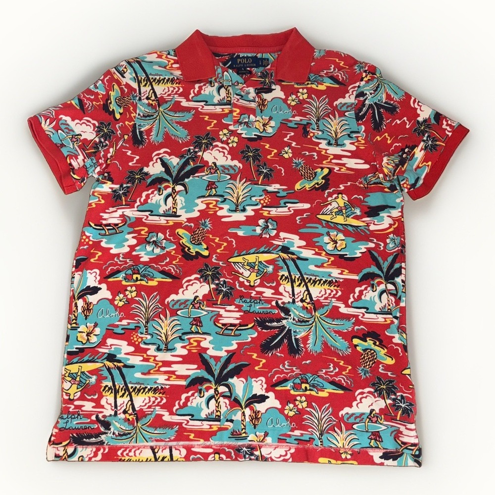 Polo Ralph Lauren Classic Fit Red Tropical Hawaiian Graphic Print Cotton Size: L